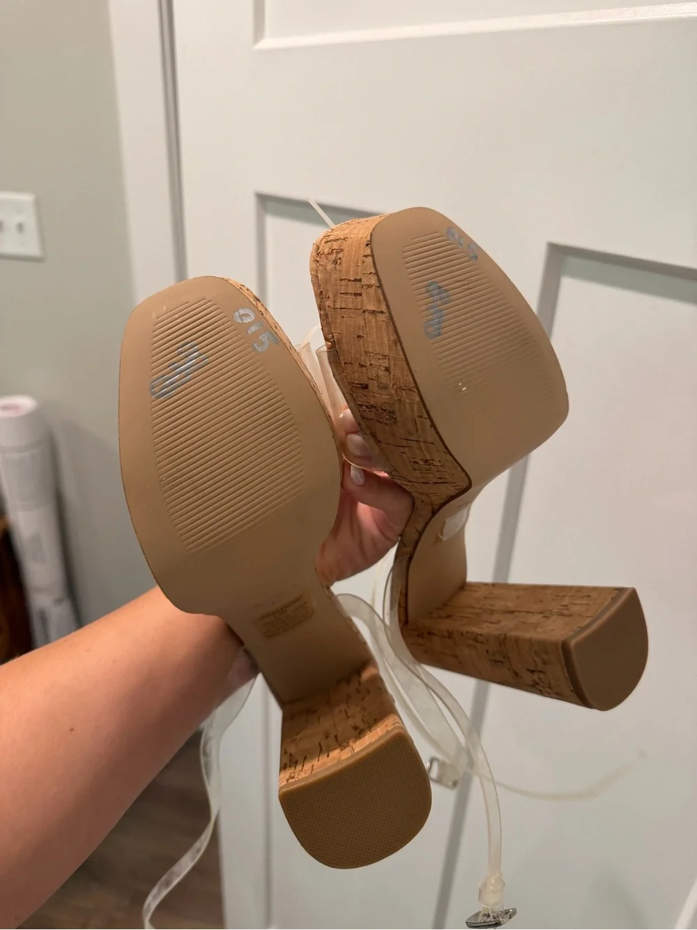 Steve Madden Clear Strap Cork Platform Sandals